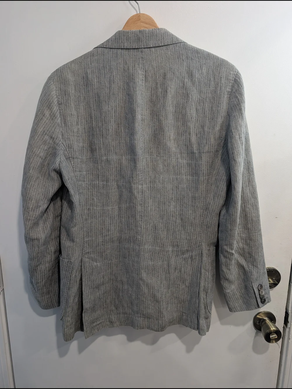 Oscar Jacobson Epic 100% Linen Blazer Gray Pinstripe Unstructured Sport Coat 44